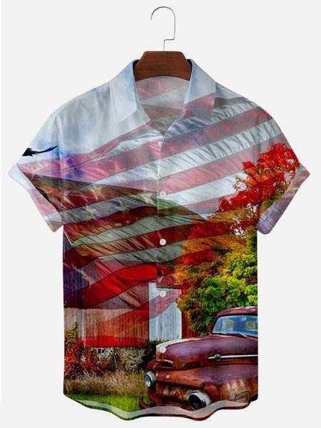 

Shirt Collar Casual Shirts, Blue, Men's Floral shirt