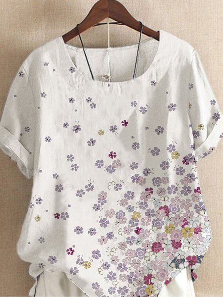 

Casuale Maniche Corte Girocollo Top, Bianco, Tops