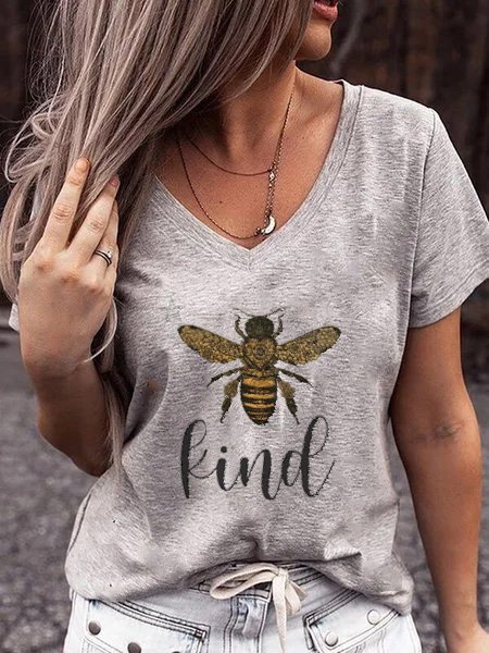 

Maniche Corte Stampato Misto Cotone Casuale Top, Grigio, Tops