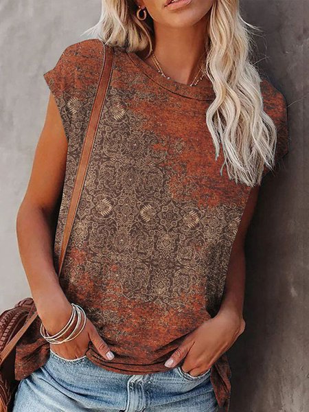 

Casuale Misto Cotone Maniche Corte Dritto Top, Ruggine, Tops
