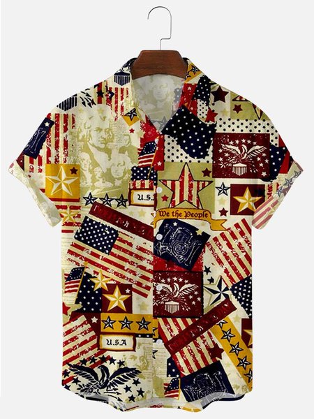 

Flag stars Abstract Shirt Collar Casual Shirts & Tops, Yellow, Men's Floral shirt