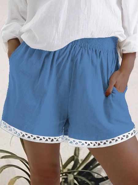 

Cotton-Blend Plain Pants, Blue, Shorts