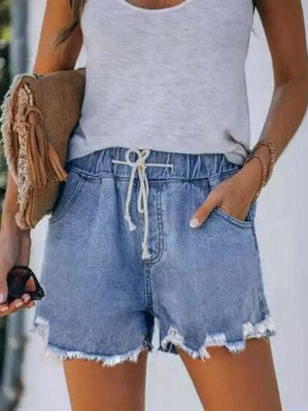 

Drawstring Cotton-Blend Denim shorts, Blue, Denim Shorts