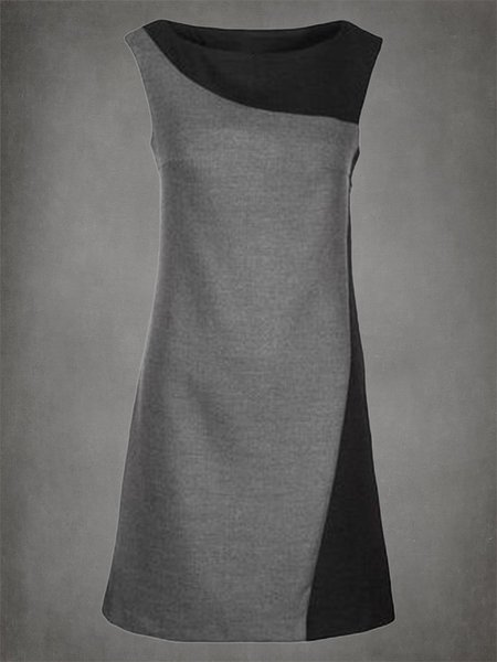 

A-Line Paneled Simple Sleeveless Knitting Dress, Black gray, Midi Dresses