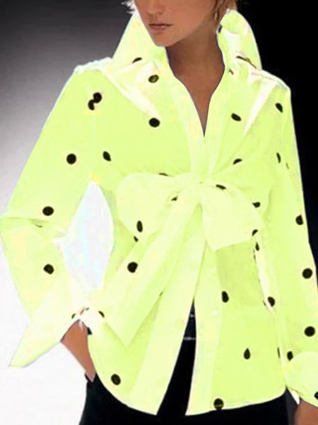 

Shirt Collar Long Sleeve Casual Polka Dots Top, Yellow, Blouses and Shirts