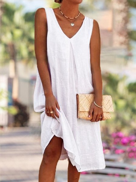 

Casuale senza maniche A-line Stampato Abito, Bianco, Dresses