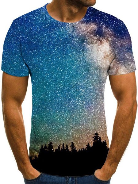 

Printed Casual Crew Neck Short Sleeve Shirts & Tops, Color5, T-shirt
