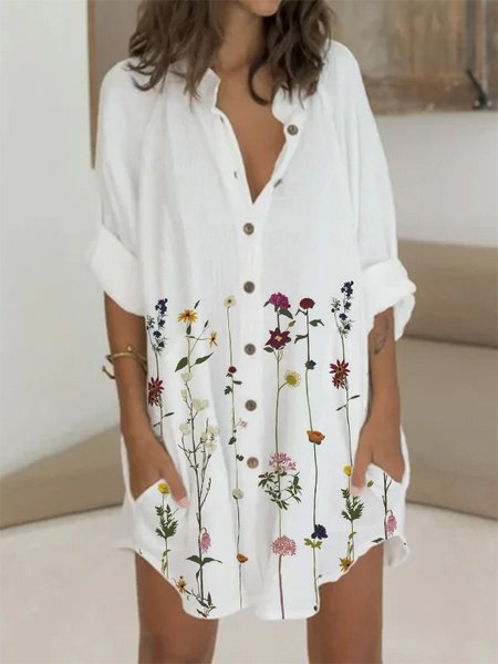 

Maniche Lunghe Stampato Floreale Gonna Casuale, Bianco, Dresses