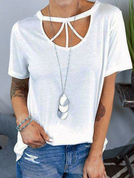 

Sexy Maniche Corte Girocollo Dritto Solido Top, Bianco, Tops
