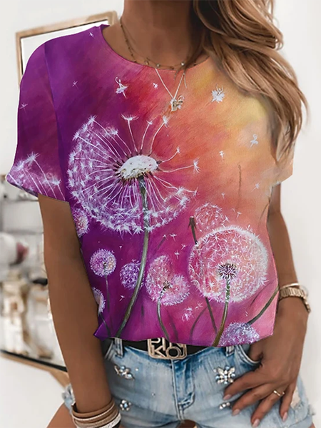 

Maniche Corte Stampato Misto Cotone Vacanza Top, Multicolore, Tops
