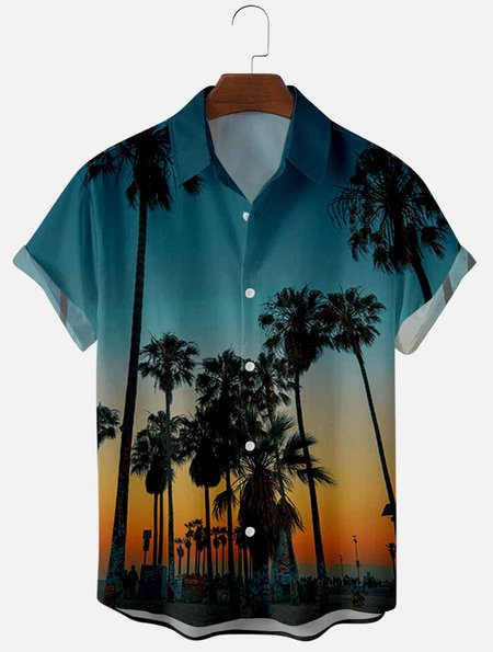 

Printed Vintage Coconut Tree Shirts, As picture, Men's Floral shirt