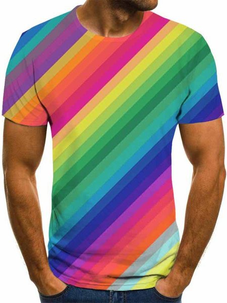 

Maniche Corte Girocollo Stampato Casuale Top, Colore 5, Men