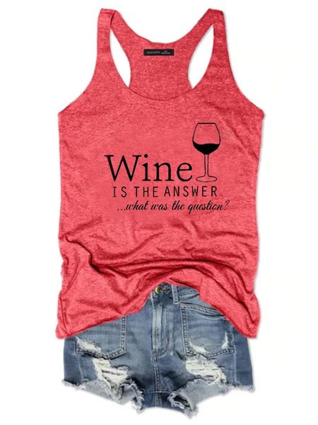 

Lettera senza maniche Stampato Misto Cotone Girocollo Casuale Estate Rosso Superiore, Tops
