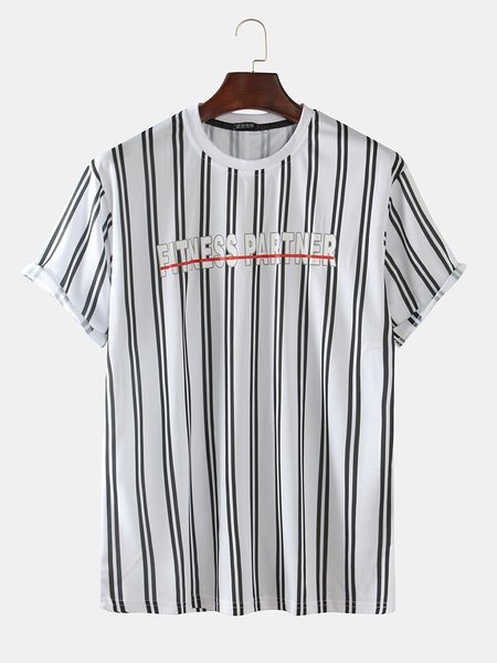 

Mens Plain Breathable Fitness Multicolor Stripe O-neck T-shirts, White, Men's t-shirts