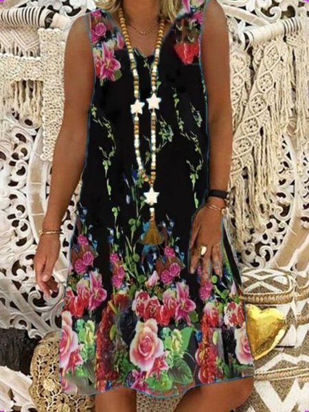 

Casual Holiday Printed V Neck Floral Weaving Dress, Black, Floral Dresses