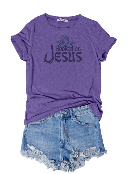 

Hooked on Jesus Women Tee, Purple, T-shirts