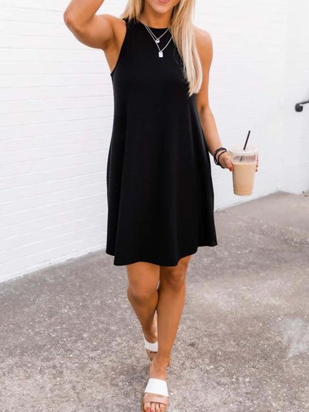 

senza maniche Girocollo Gonna Casuale, Nero, Dresses