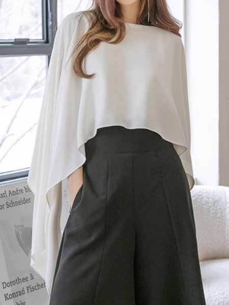 

Simple Shift Half Sleeve Crew Neck Elegant Blouse, White, Blouses and Shirts