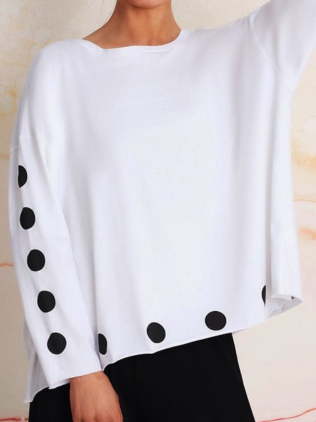 Dritto Statement a pois Misto Cotone Top, Bianco, Tops