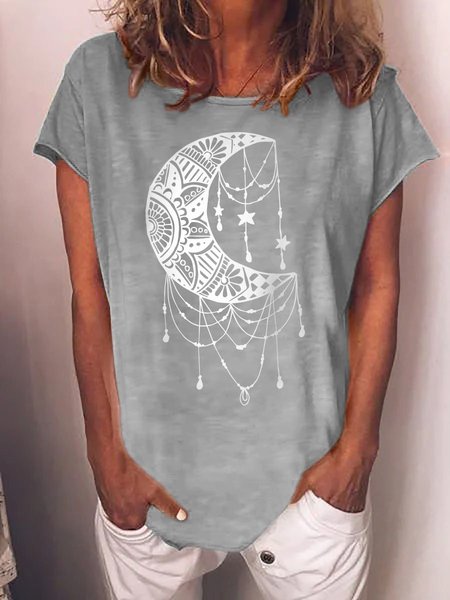 

Dream Catcher Graphic Loose Casual Tee, Gray, T-shirts