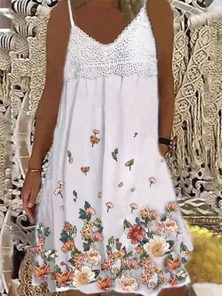 

Vintage Pizzo Stampata Floreale senza maniche Scollo a V taglia grande Gonna Casuale, Bianco, Dresses