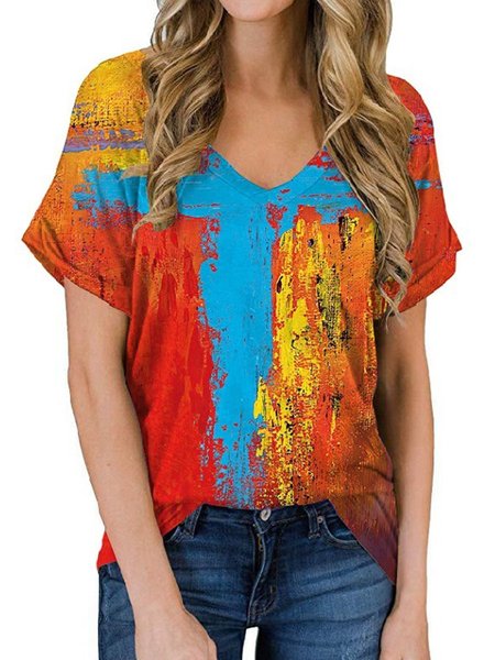 

Watercolor Cross Jesus Easter Image V-neck Tee, Orange, T-shirts