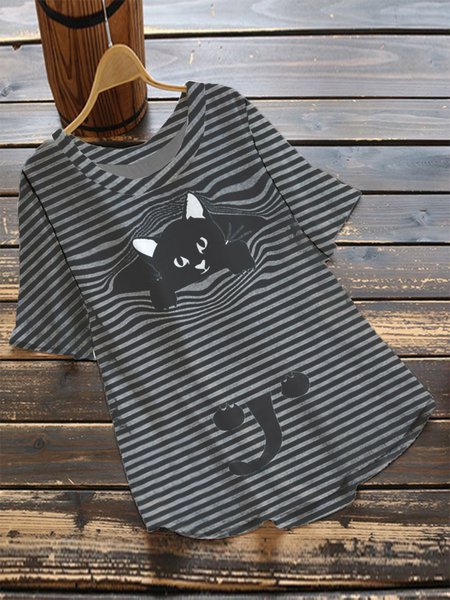 

Animale Girocollo Maniche Corte Top, Nero - grigio, Blouses & Shirts