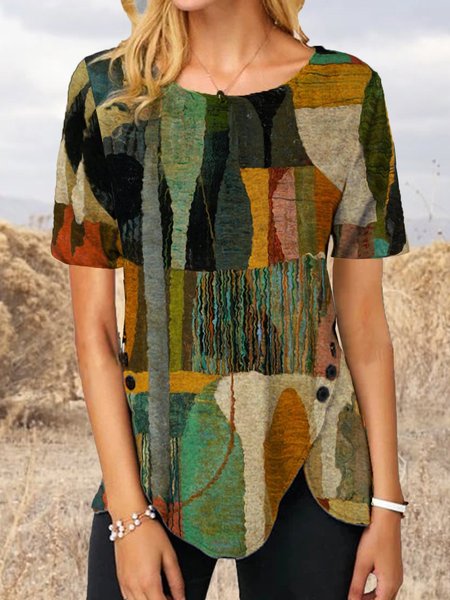 

Maniche Corte Girocollo Dritto Camicie & Top Misto Cotone, Come immagine, Blouses & Shirts