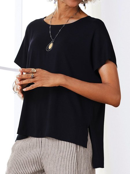 

spacco Maniche Corte Semplice & Di base Alto Basso Top, Nero, Tops