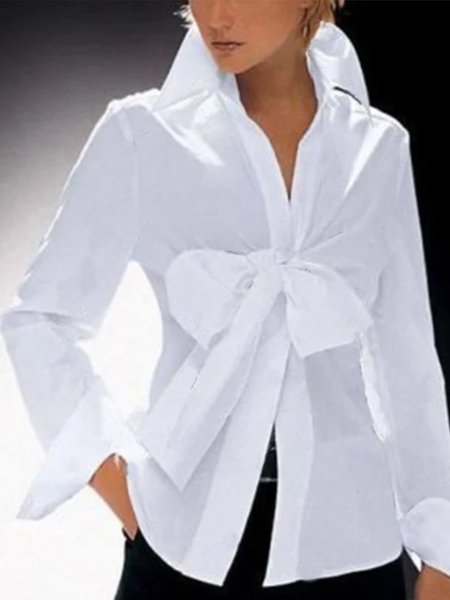 

Polyester Cotton Sheath Vintage Shirt Collar Blouse, White, Blouses and Shirts