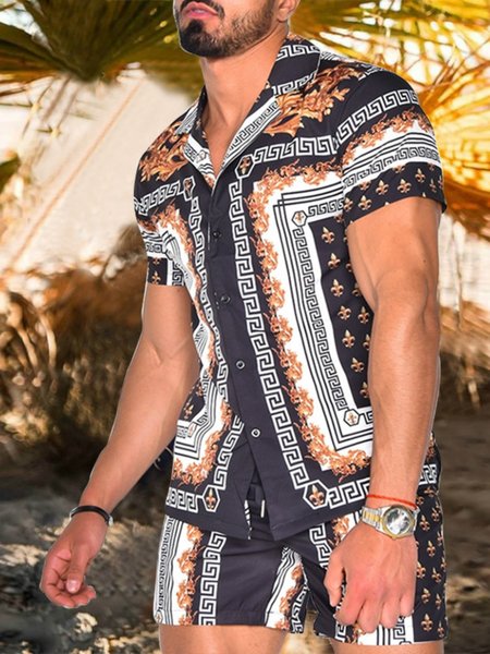 

Cotton-Blend Suits, Orange, Men's Floral shirt