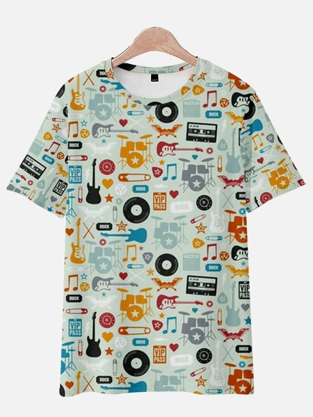 

Mens Old School Music Guitar Vingl Vintage Pattern Short Sleeve Street T-Shirt, Blue, Men's t-shirts
