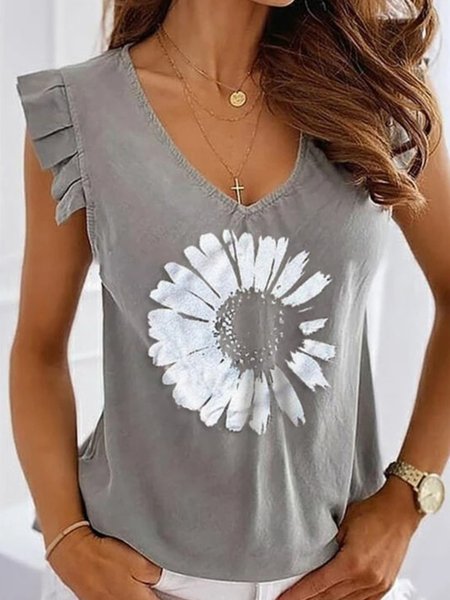 

Casuale Scollo a V Maniche Corte Top, Grigio, Tops