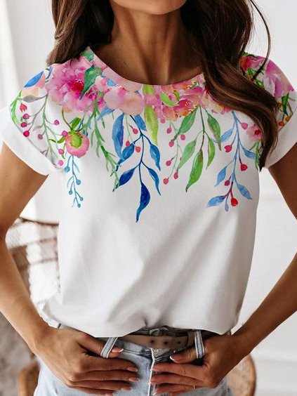

Casuale Girocollo Maniche Corte Top, Bianco, Tops