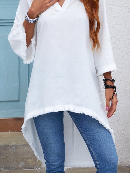 

Casual Linen V Neck Blouse, White, Blouses & Shirts