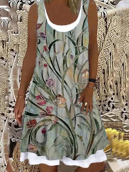 

Astratto senza maniche Casuale Girocollo Abito, Verde chiaro, Dresses