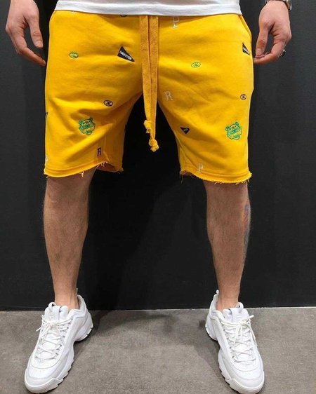 

Casual Cotton Tiger Letter Print Shorts, Yellow, Men's shorts
