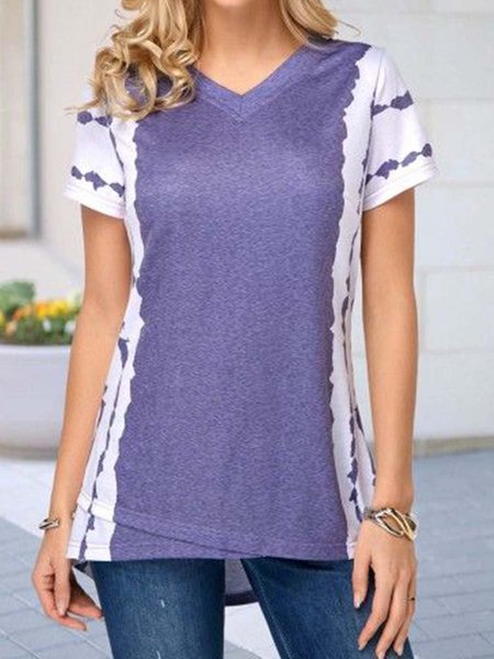 

Ombre/Tintura a nodi Maniche Corte Stampato Misto Cotone Scollo a V Casuale Estate Viola Superiore, Tops