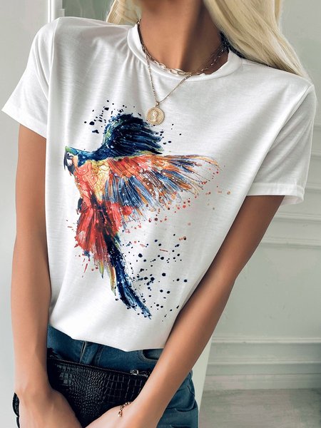 

Dritto Semplice & Di base Girocollo Top, Bianco, Blouses & Shirts
