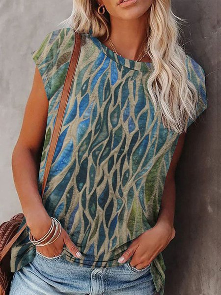 

Girocollo Casuale Maniche Corte Top, Verde, Tops