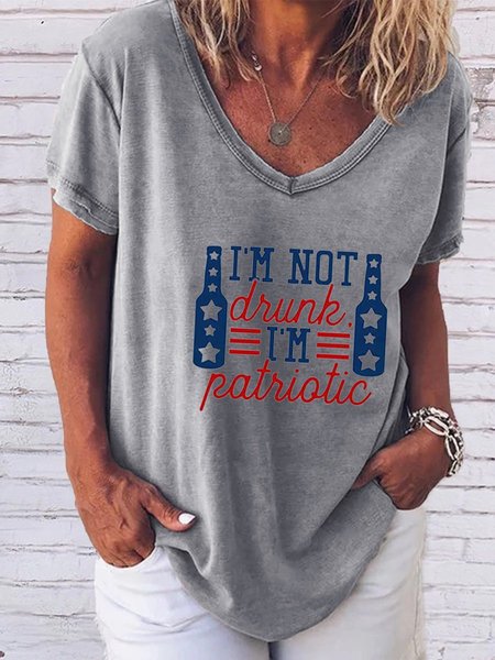 

I'm Not Drunk I'm Patriotic Star Casual tee, Gray, T-shirts