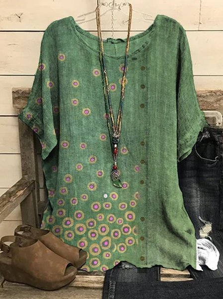

JFN Round Neck Floral Vacation Tunic Tops, Green, Shirts & Blouses