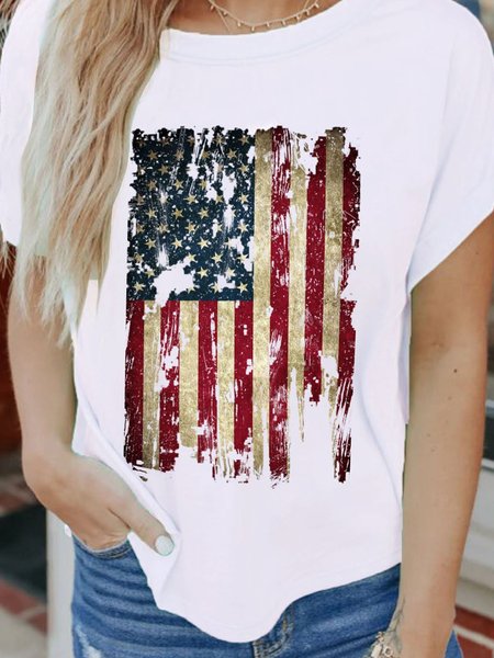 

Floral-Print Flag Casual T-shirt, White, T-Shirts