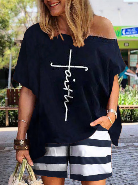 

Plus size Letter Casual Suits, Purplish blue, Tops