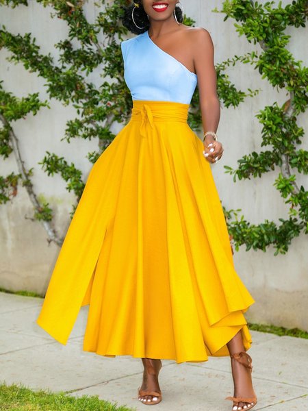 

Color-Block A-Line Resort Sleeveless Dress, As picture, Maxi Dresses