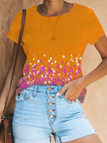 

Floreale Casuale Girocollo Camicie & Top, Giallo, Blouses & Shirts