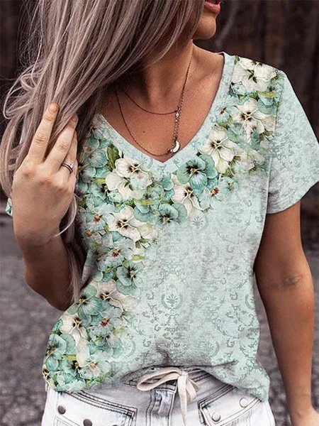 

Short Sleeve Casual Crew Neck T-shirt, Green, T-Shirts