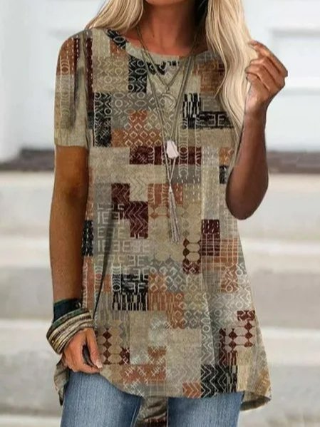 

Multicolore Casuale Rotondo Scollatura Maniche Corte Camicie & Top, Come immagine, T-Shirts