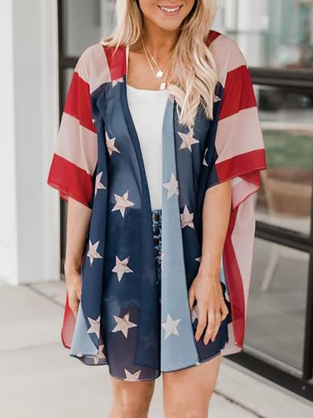 

Casual American Flag Kimono Half Sleeve Loose Tops, As picture, Shirts & Blouses