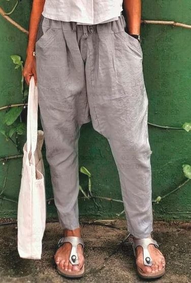 Casuale Solido Tasche Pantaloni, Grigio, Pants
